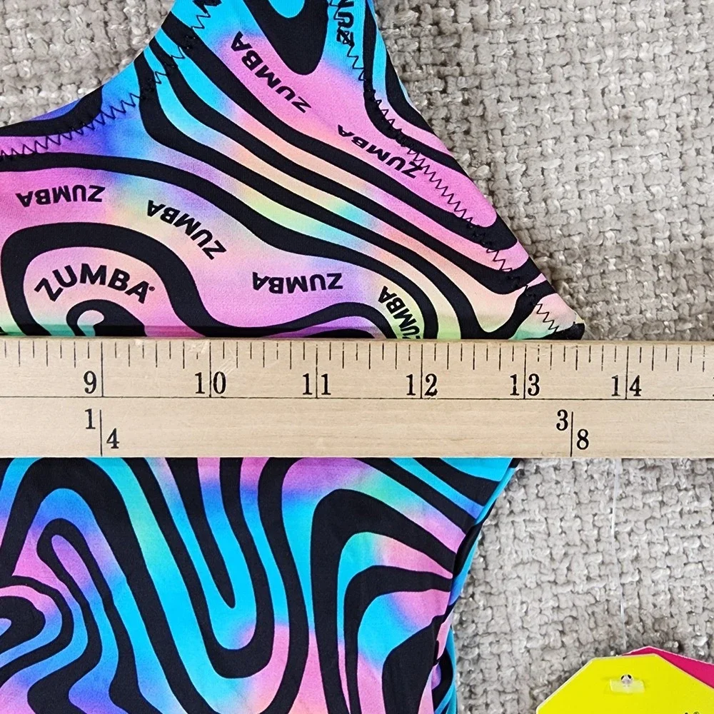 Zumba Swim One Piece Swimsuit Womens Small Multicolor‎ Swirl Lined Shelf Bra NWT